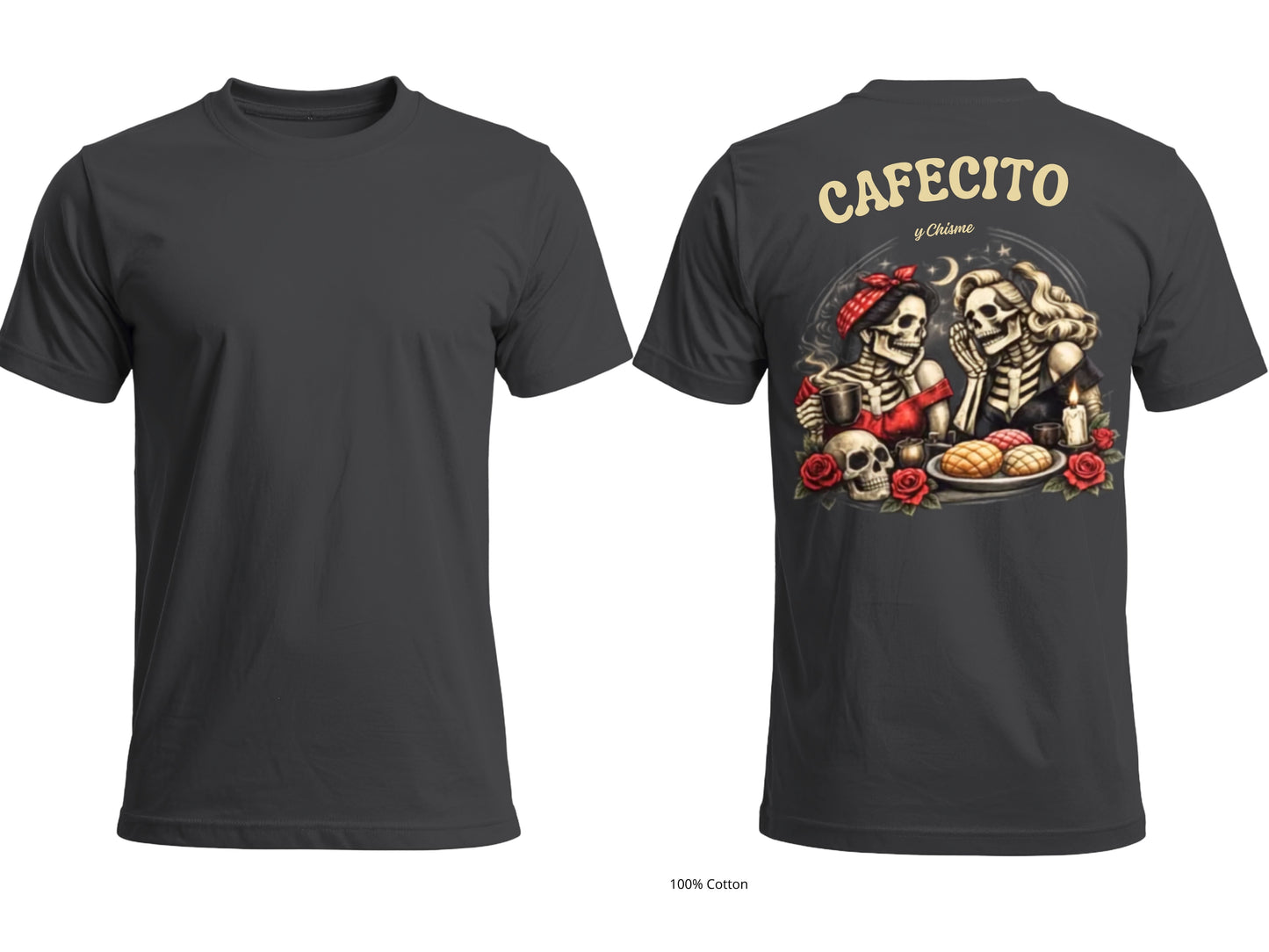 Cafecito y Chisme Skull Graphic T-Shirt | Unisex & Women's
