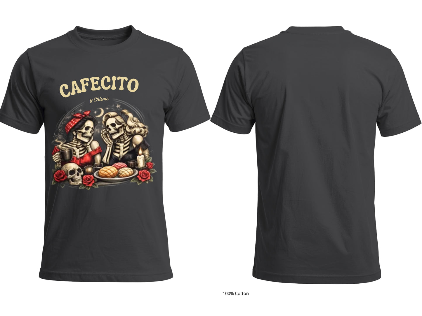 Cafecito y Chisme Skull Graphic T-Shirt | Unisex & Women's