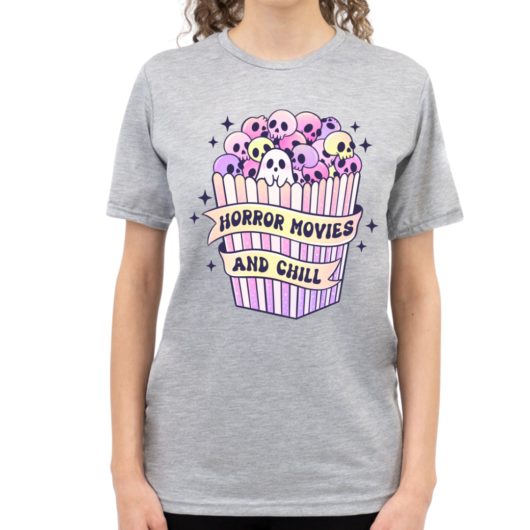 Pink Horror Movies and chill Tee | Halloween Graphic Tee