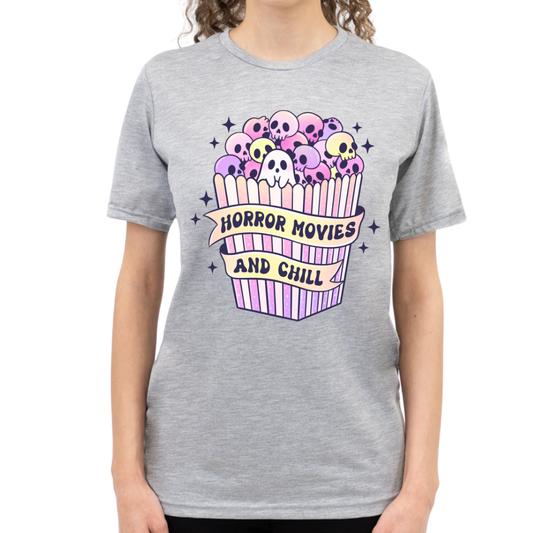 Pink Horror Movies and chill Tee | Halloween Graphic Tee