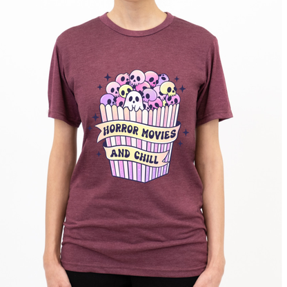 Pink Horror Movies and chill Tee | Halloween Graphic Tee