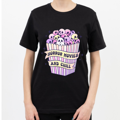 Pink Horror Movies and chill Tee | Halloween Graphic Tee