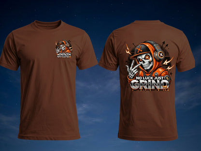 No Luck Just Grind Skull Graphic T-Shirt | Front & Back Print