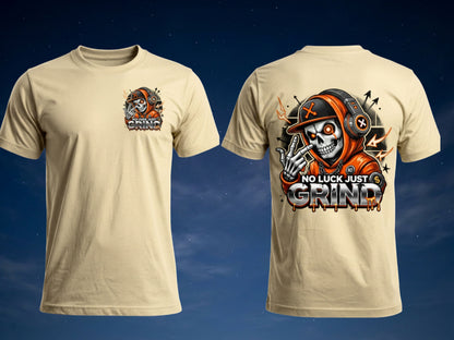 No Luck Just Grind Skull Graphic T-Shirt | Front & Back Print