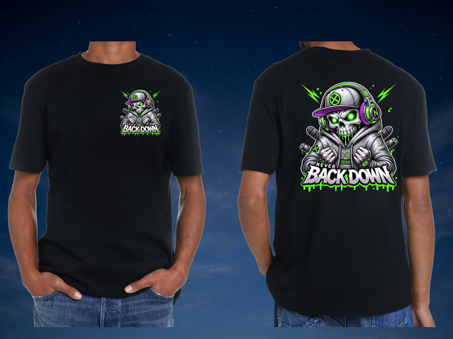 Never Back Down Skull Graphic T-Shirt | Unisex Streetwear Tee