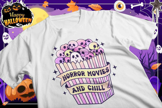 Pink Horror Movies and chill Tee | Halloween Graphic Tee